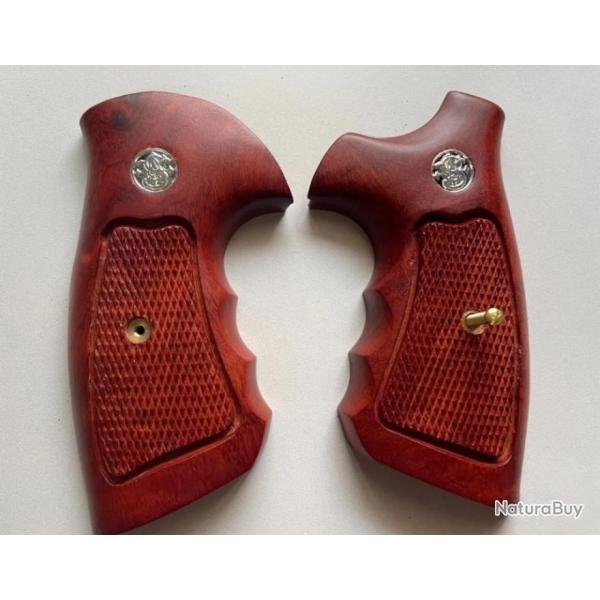 grips crosse bois pour smith wesson carcasse K/L round butt avec empreinte pour doigts