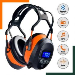 Casque anti-bruit 29dB Multifonction - Bluetooth - Radio -  Main libre - MP3 - Orange