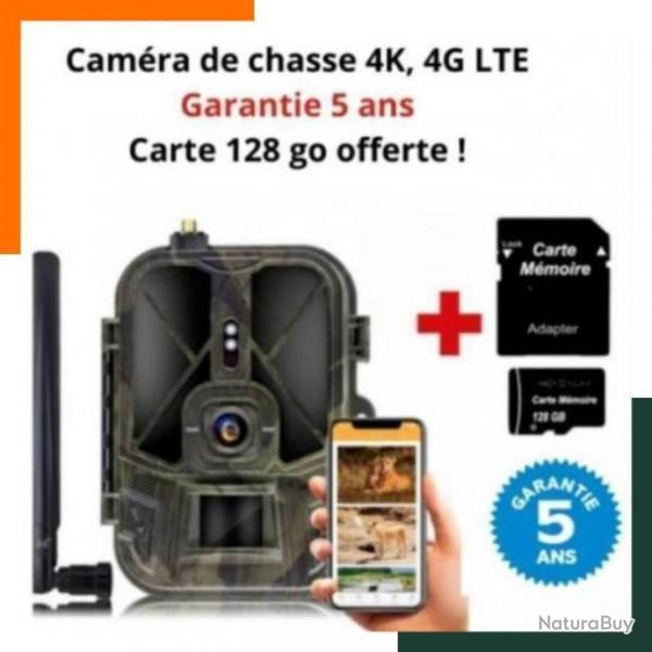 5 ANS DE GARANTIE - Camra de chasse 4G LTE 30MP 4K + carte SD 128Go - LIVRAISON GRATUITE ET RAPIDE