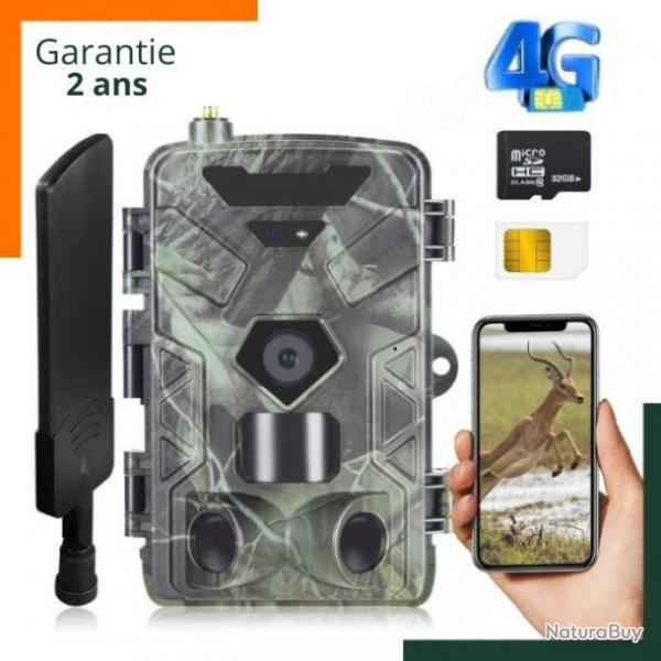 Garantie 2 ans - Camra de chasse 4G 4K - Batterie lithium - Etanche - Carte 30go Carte et SIM