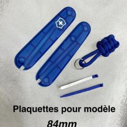 Neuf Côtes / Plaquettes Original Swiss Victorinox 84mm + Pincette/Cure-dent + Noeud paracord (Bleu)