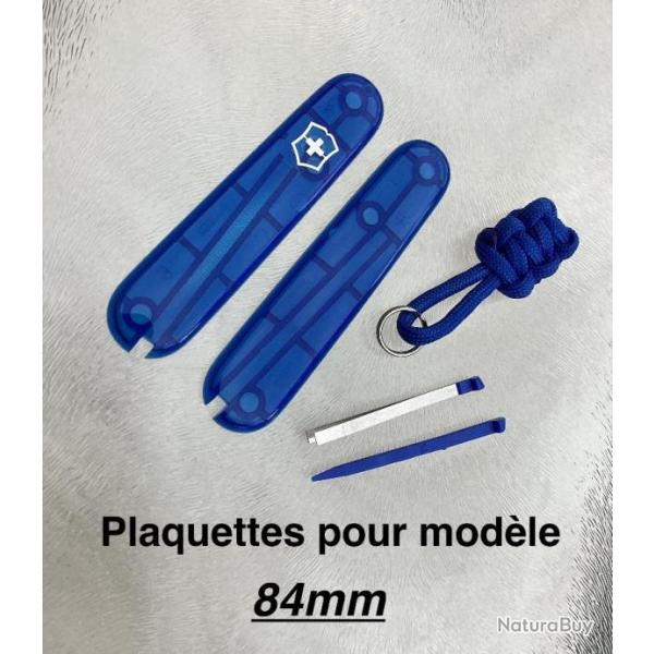 Neuf Ctes / Plaquettes Original Swiss Victorinox 84mm + Pincette/Cure-dent + Noeud paracord (Bleu)