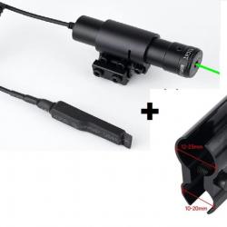 Laser tactique Vert avec fixation rail 11 et 22 mm + fixation canon + switch déporté
