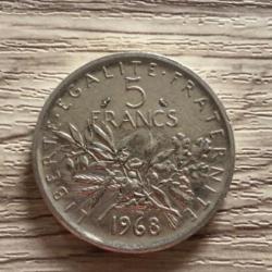 Monnaie en Argent - 5 Francs Semeuse 1968