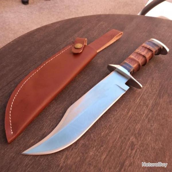 Solide Couteau BOWIE Manche ergonomique en Bois avec tui en cuir