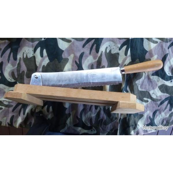 trancheur / couteau  a pain sur socle bois marque pradel dubost coutelier depuis 1920
