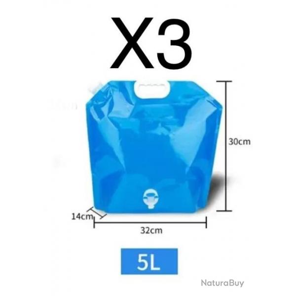 Sac  eau sac de camping portable et pliable, grand conteneur d'eau 5litres x3