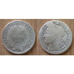 France 1 Franc 1871 3 eme République Piece Argent Francs