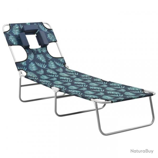 Transat chaise longue bain de soleil lit de jardin terrasse meuble d'extrieur avec coussin de tte