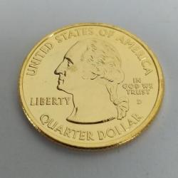 Une pièce de 25 cents (quarter Dollar)  dorée à l'or fin 24 carats