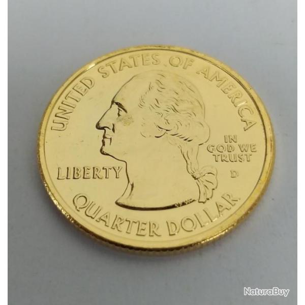 Une pice de 25 cents (quarter Dollar)  dore  l'or fin 24 carats