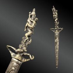 Dague Romantique Animée De Deux Personnages XIXème Siècle