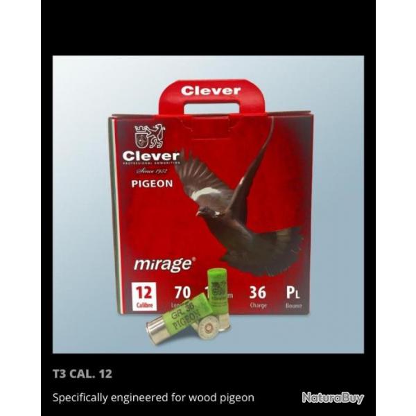 Coffret 100 cartouches chasse Clever T3 Pigeon 36g plombs n* 6