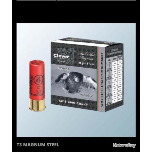Carton de 250 cartouches Clever T3 Magnum Steel 36g Plombs n* 5