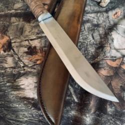 couteau artisanal trappeur / bois de cerf /cuir