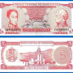 Venezuela 5 Bolivares 1989 NEUF Billet De miranda Bolivar