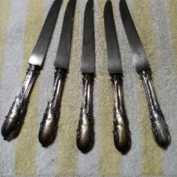 5 couteaux en argent fourré - motif rocaille - fin XIXe siècle