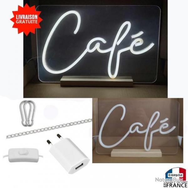 Panneau enseigne lumineuse Neon led transparent  suspendre poser deco CAFE
