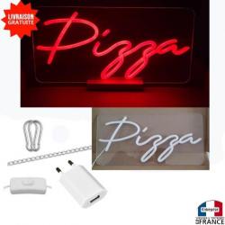 Panneau enseigne lumineuse Neon led transparent à suspendre poser deco PIZZA