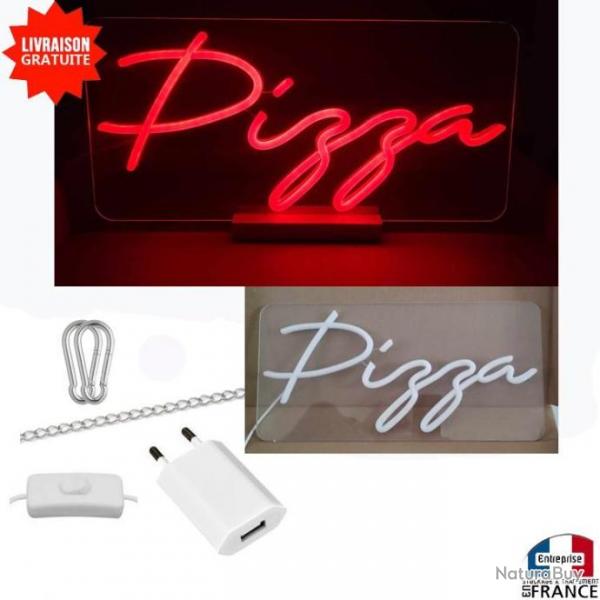 Panneau enseigne lumineuse Neon led transparent  suspendre poser deco PIZZA