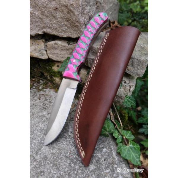 Poignard Skinner Couteau De Chasse Lame Acier Carbone 1055 Etui Cuir Manche Bois Fabric Artisanale01