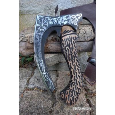 Couteau Push Dagger Lame Acier Carbone 1055 Manche 2 Bois Etui CUir Fabric Artisanale Item 13794663