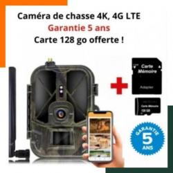 Garantie 5 ans - Caméra de chasse 4G LTE 30MP 4K + carte SD 128Go - LIVRAISON GRATUITE ET RAPIDE