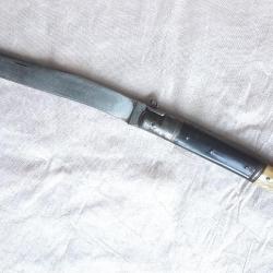 Ancien Grand couteau pliant chasse queue de Crotale Os+Corne noire, acier carbone