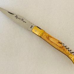 Couteau de poche Le Bougna 22 cm ouvert manche en bois clair avec tir bouchon.