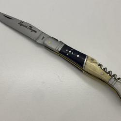 Couteau de poche Le Bougna 22 cm ouvert manche os et corne avec tir bouchon.
