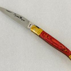 Couteau de poche Le Bougna 22 cm ouvert manche en bois coloré rouge.
