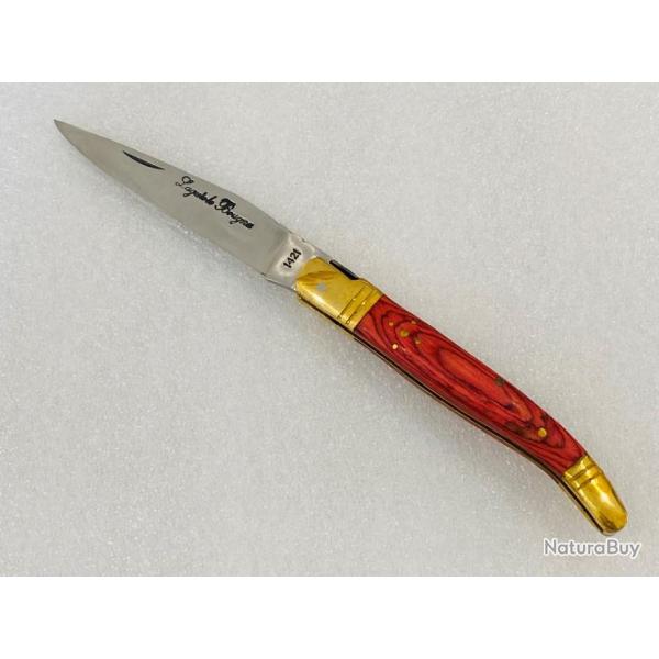 Couteau de poche Le Bougna 22 cm ouvert manche en bois color rouge.