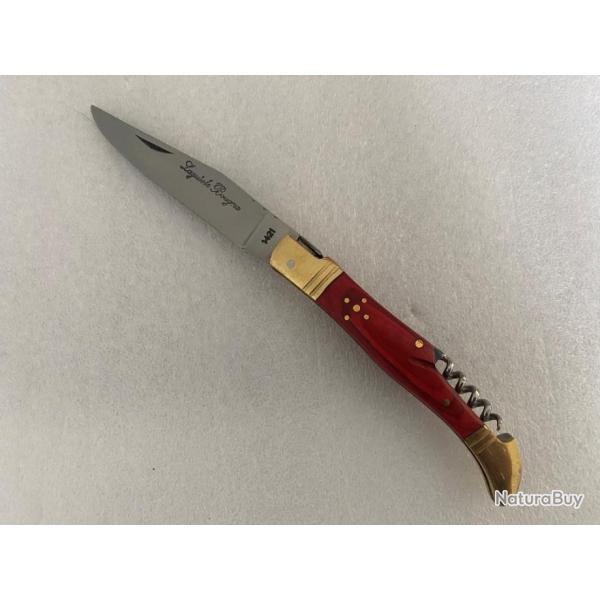 Couteau de poche Le Bougna 22 cm ouvert manche en bois color rouge et tir bouchon.