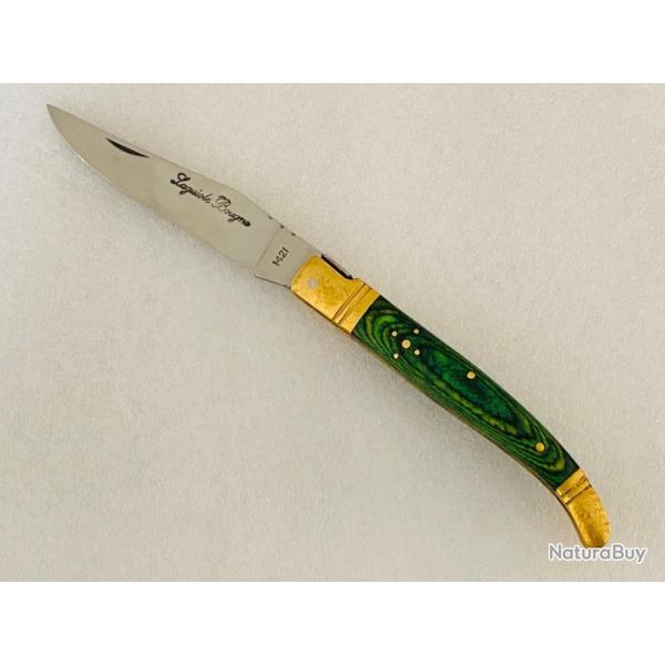 Couteau de poche Le Bougna 22 cm ouvert manche en bois color vert.