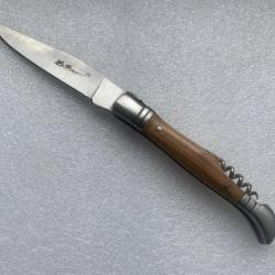 Couteau de poche Le Bougna 22 cm ouvert manche en bois de teck avec tir bouchon.