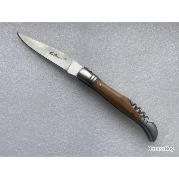 Couteau de poche Le Bougna 22 cm ouvert manche en bois de teck avec tir bouchon.