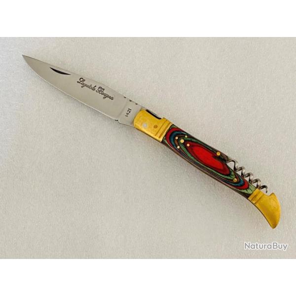 Couteau de poche Le Bougna 22 cm ouvert manche en bois color multicolore avec tir bouchon.