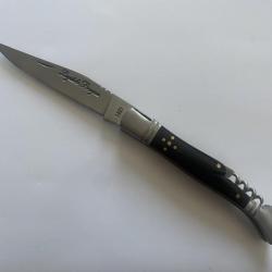 Couteau de poche Le Bougna 22 cm ouvert manche en corne noire et tir bouchon.