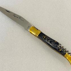 Couteau de poche Le Bougna 22 cm ouvert manche en bois coloré noir avec tir bouchon.