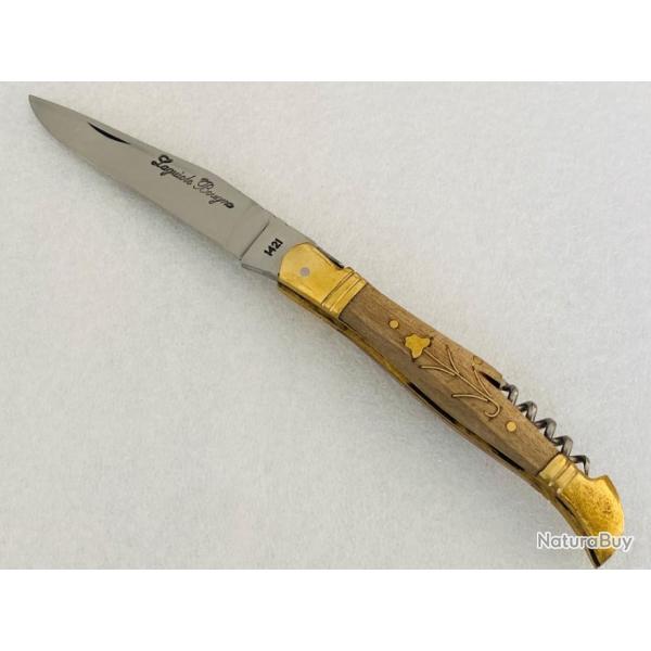 Couteau de poche Le Bougna 22 cm ouvert manche en bois de noyer incrust avec tir bouchon.