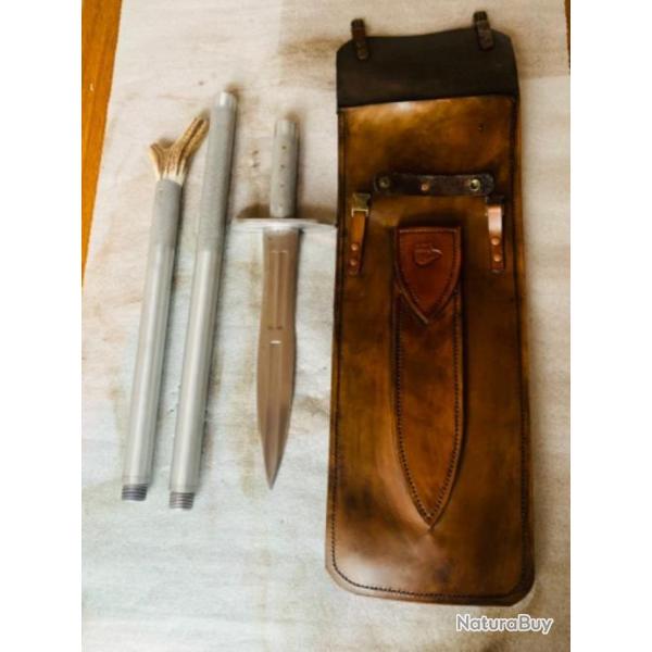 pieux de chasse artisanal dmontable /  fourreau cuir + couteau de chasse offert