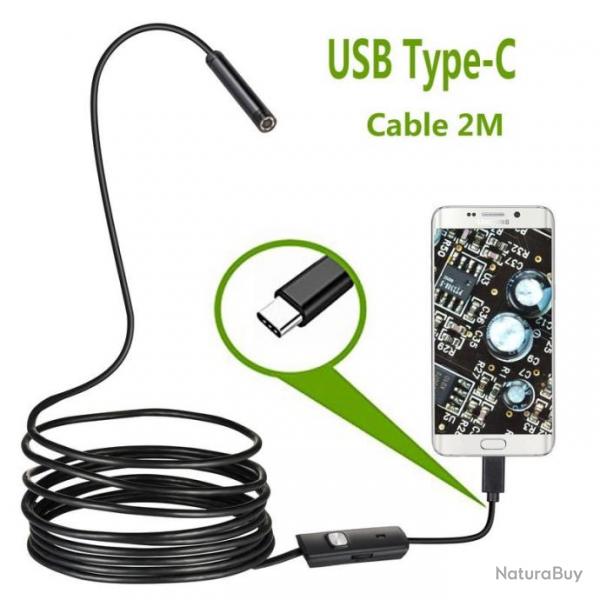 Camra Endoscope USB Type C 2m IP67 Eclairage Led Ajustable, Prise de Photos, Avec Crochet Aimant