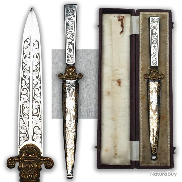 RARISSIME DAGUE DE LUXE FRANCAISE DORURE 1870 FINEMENT GRAVÉE NAPOLÉON III XIX ORIGINAL