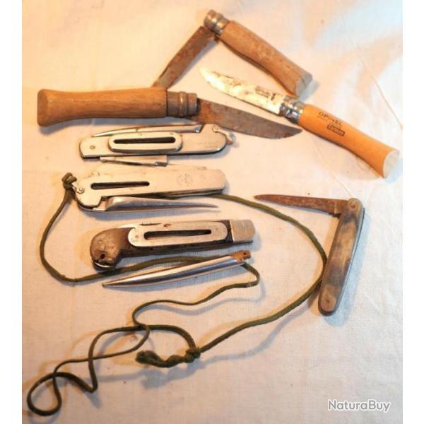 MARINE + divers - Lot couteaux + canifs tarqueurs marine, couteaux de marin, opinels - EN L'TAT