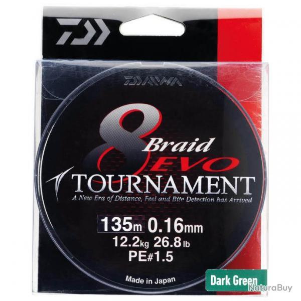 Tresse TOURNAMENT 8 Braid EVO Vert fonc 135 m - DAIWA  0,20 mm