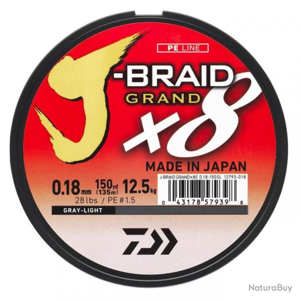 Tresse J-BRAID GRAND X8 Gris 135 m - DAIWA  0,16mm
