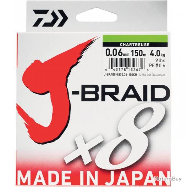 Tresse J-BRAID X8 Chartreuse 150 m - DAIWA  0,10mm