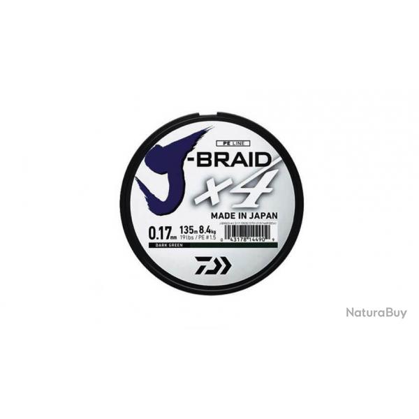 Tresse J-BRAID X4 Vert fonc 135 m - DAIWA  0,19mm