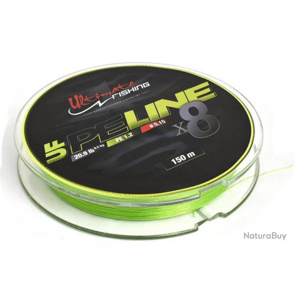Tresse UF PE LINE x8 150 - Chartreuse - ULTIMATE FISHING  0.10mm