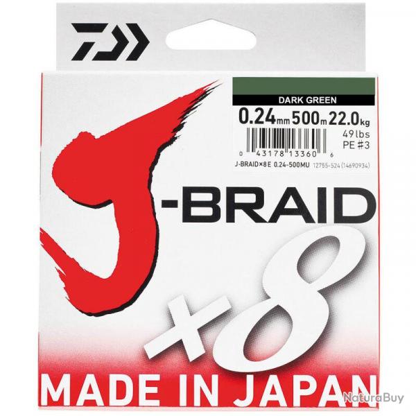 Tresse Daiwa J Braid X8 Vert 500m 35/100 36kg Vert